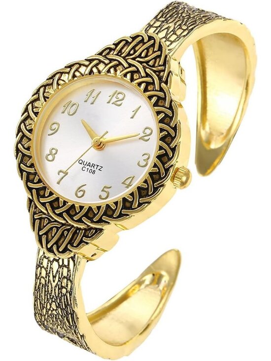 Women\'s Gold White Analog Quartz Fashion Easy Read Vintage Bracelet Luxury Watch main image 4